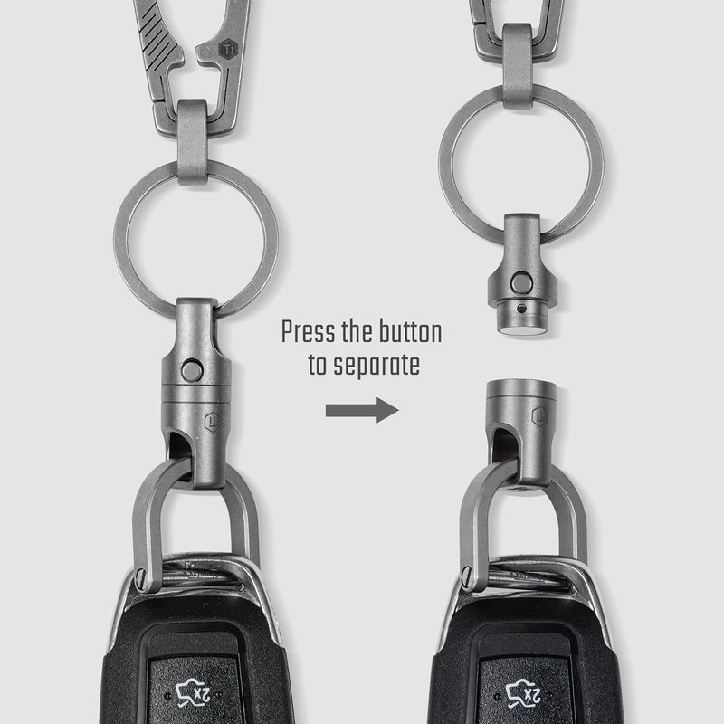 KeyUnity KA48 Titanium Magnetic Quick-Release Keychain, 360° Swivel Double-End Connector with Dual-Button Safety, 20kg Load, for Car Keys, USB Drives, and EDC Tools 2Pcs - Image 2